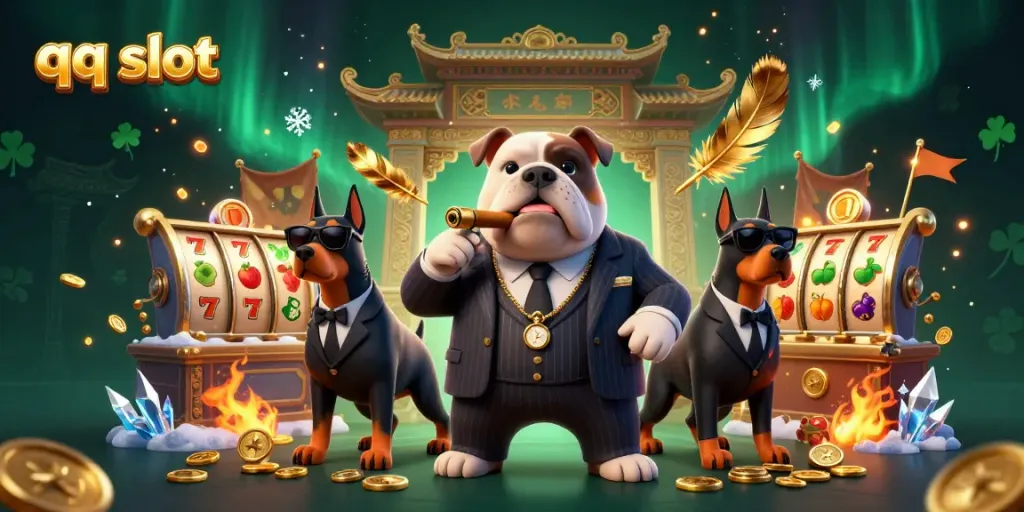 Experience the thrill of qq slot with vibrant characters and dynamic casino elements in a rich 3D illustration.