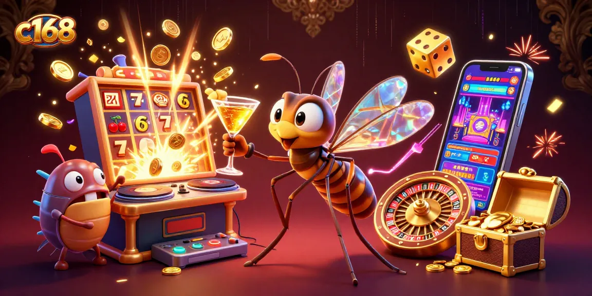 Experience thrilling wins at c168 with a vibrant 3D casino mascot and dynamic game elements.
