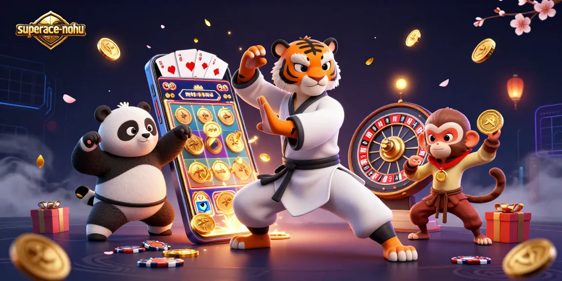 Superace-nohu game highlights with kung fu characters and slot game elements in action