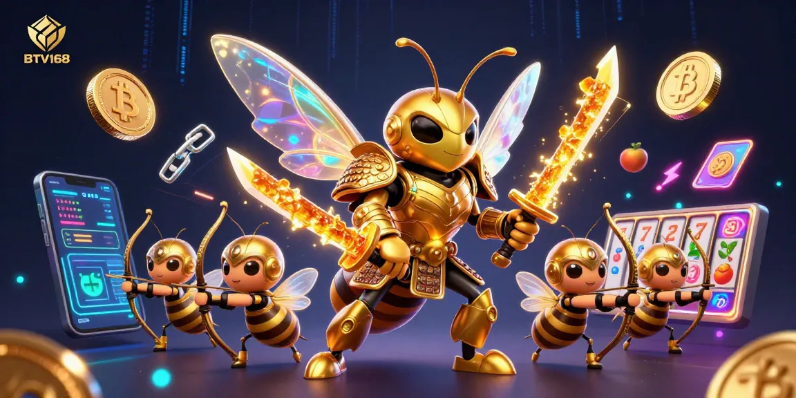 BTV168 amplifies excitement with dynamic casino action illustrated by a hornet samurai and crypto symbols
