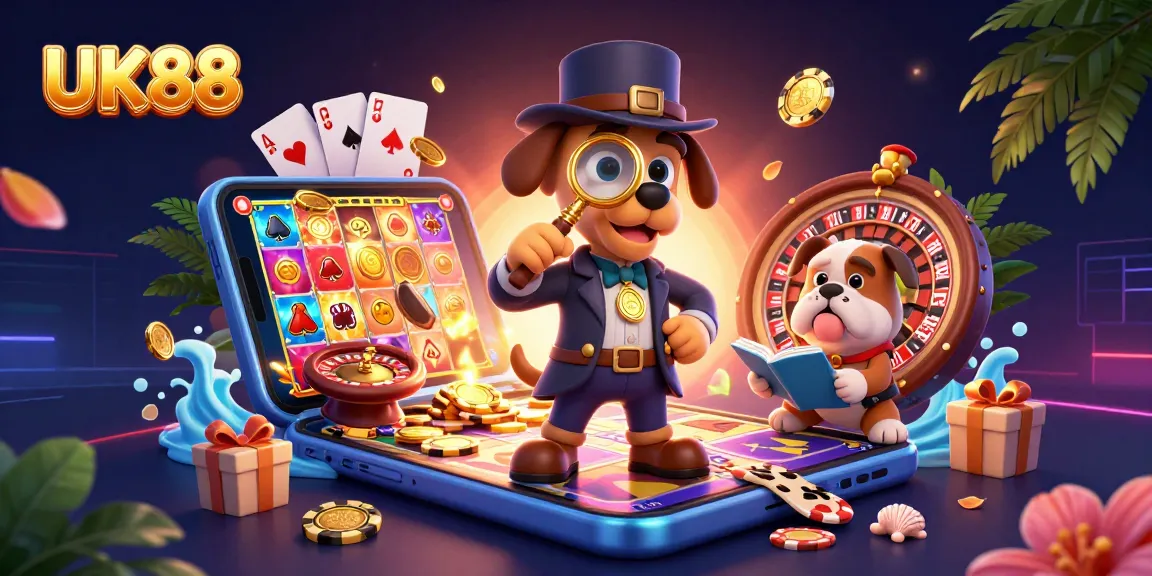 Engage with UK88's thrilling casino adventure featuring a detective and vibrant game elements.