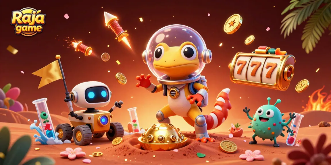 Experience thrilling slots at Raja game with a Martian gecko discovering a hidden casino.