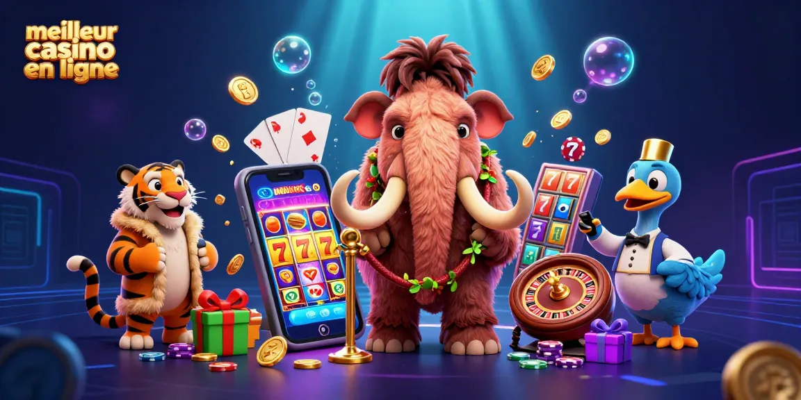 Regardez le meilleur casino en ligne avec un bouncer mammouth et un invité VIP dans un univers dynamique.