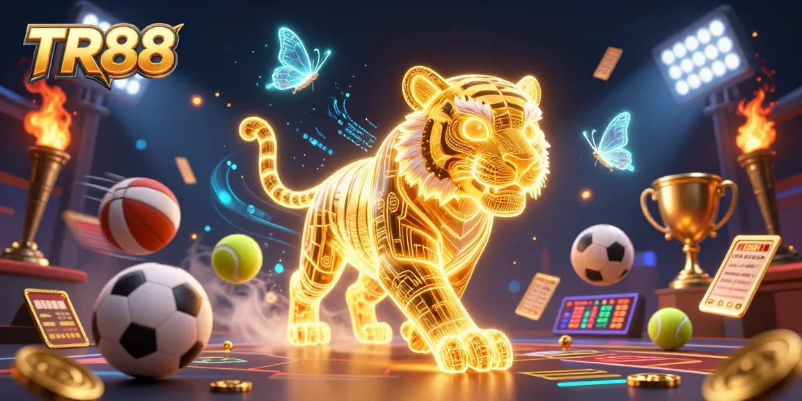 Experience the thrill of TR88 with a vibrant digital casino scene featuring a radiant golden tiger.