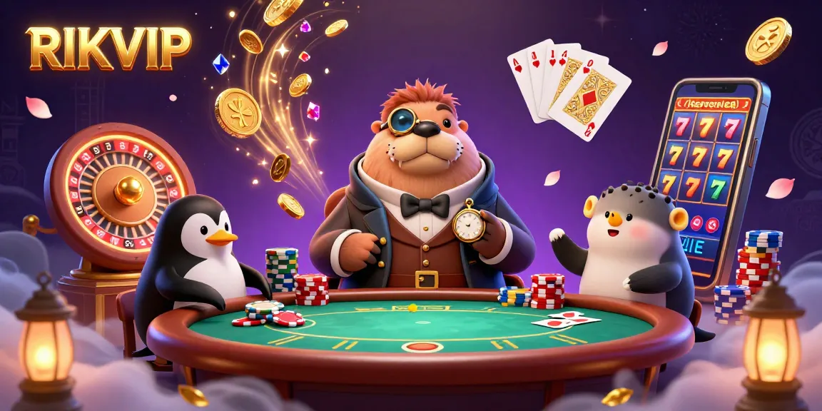 Experience thrilling gameplay at RIKVIP, where a walrus enjoys poker with a sophisticated dealer and bluffing pufferfish.