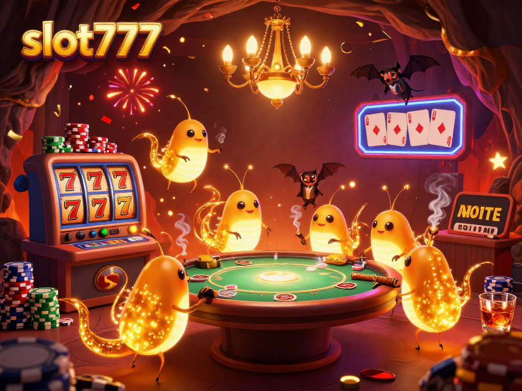 Experience exciting gameplay at slot777 with colorful glowworms lighting up a vibrant cave casino.