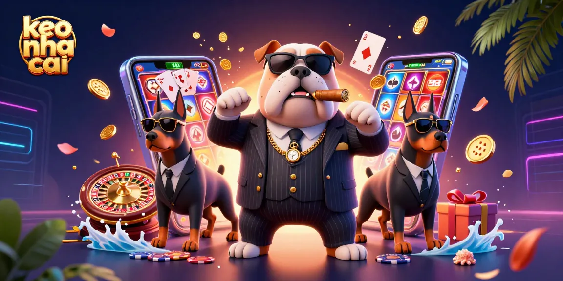 Join keo nha cai's exhilarating action with a mafia bulldog and bodyguard Dobermans in a vibrant 3D casino scene!