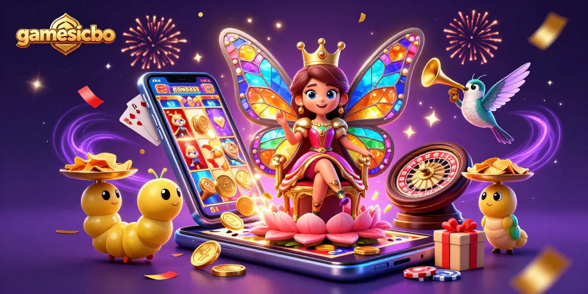 Experience the vibrant gamesicbo action with the butterfly queen and casino elements thriving in a dynamic scene.