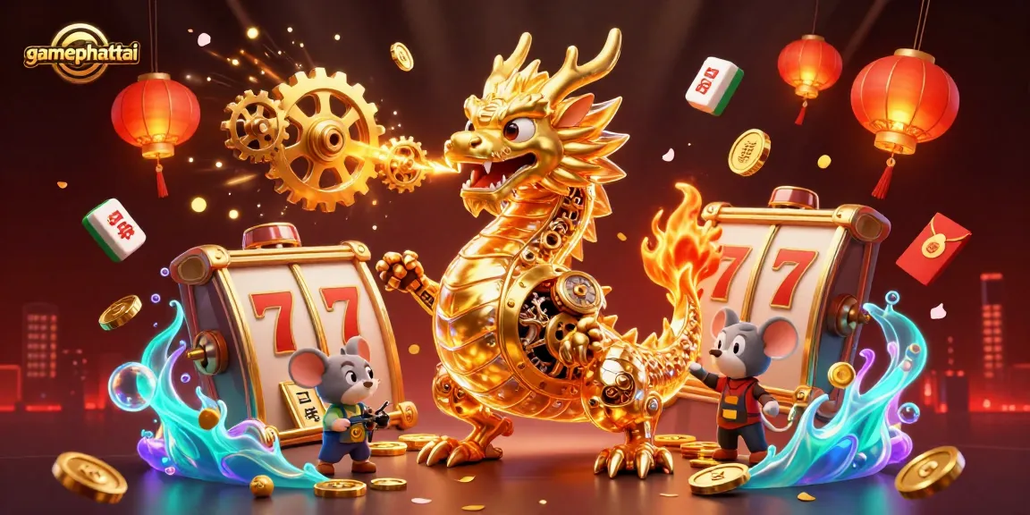 Play gamephattai's slots with the animated golden dragon and dynamic casino elements