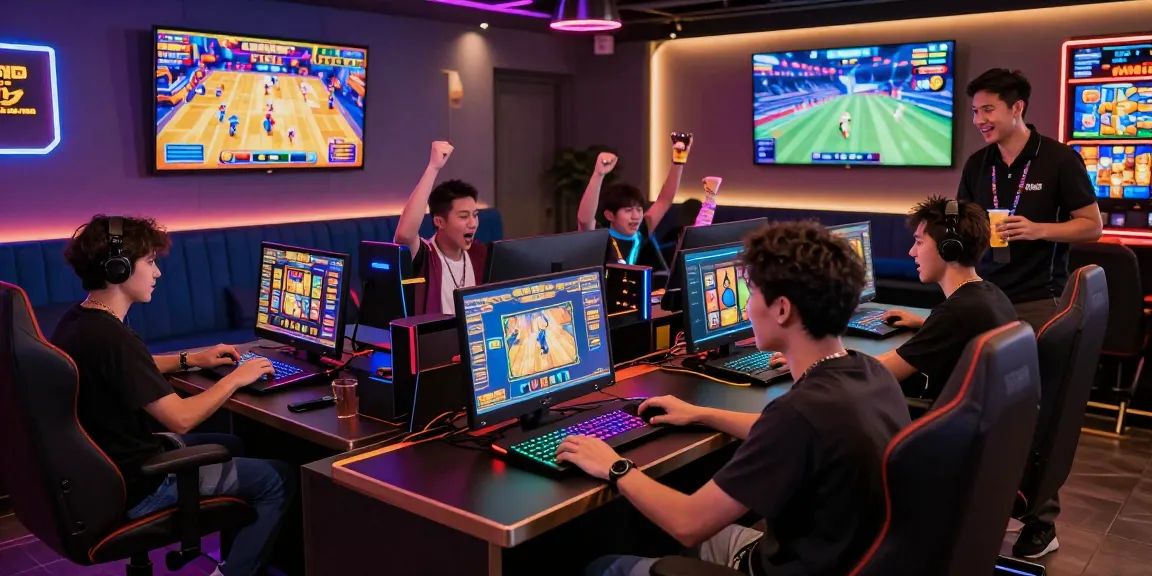 Exciting slot mpo gaming scene with diverse players celebrating wins in a vibrant lounge.