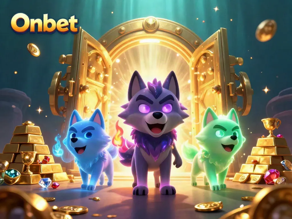 Experience the thrill of Onbet with mystical wolves and treasures galore in this captivating casino scene.