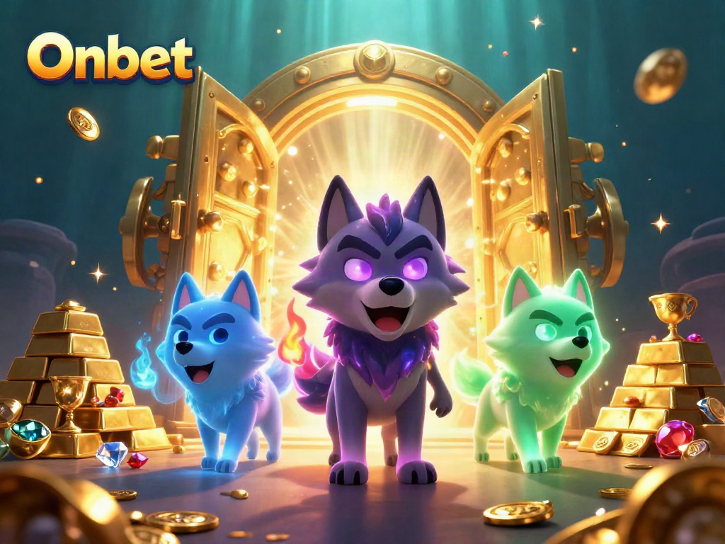 Experience the thrill of Onbet with mystical wolves and treasures galore in this captivating casino scene.