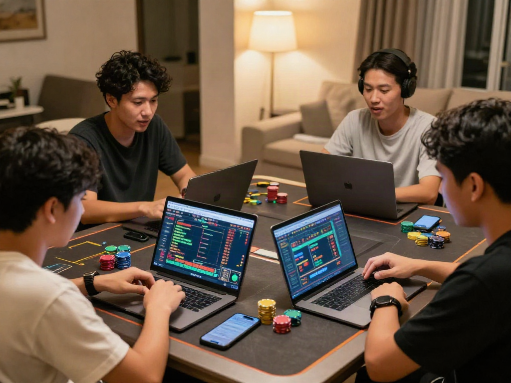 Engaged players participating in a live situs togel game at a modern setting, showing excitement and colorful game elements.