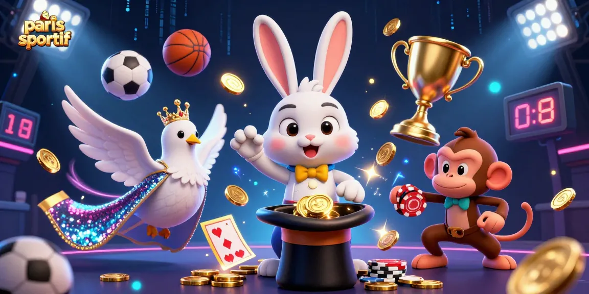Paris sportif : Illustration dynamique d'un magicien et de personnages de jeux d'argent enthousiasmants