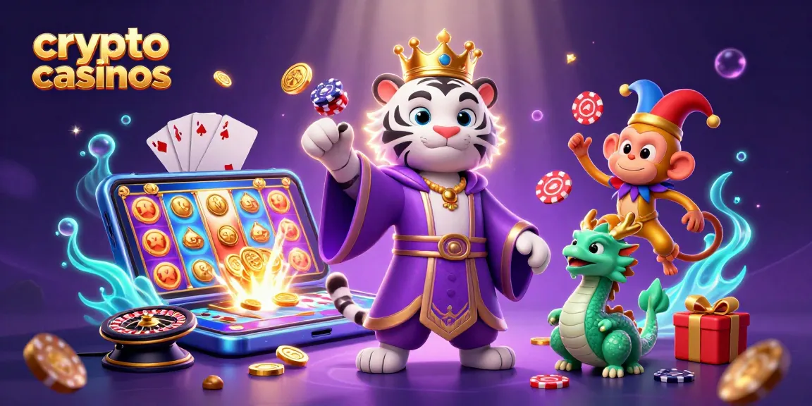 Jouez dans des crypto casinos avec un tigre, un dragon et un singe, entourés d'éléments de jeu.