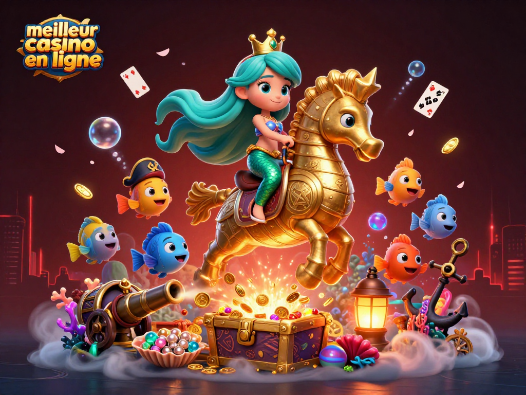 Découvrez le meilleur casino en ligne avec une princesse sirène et des éléments marins colorés.