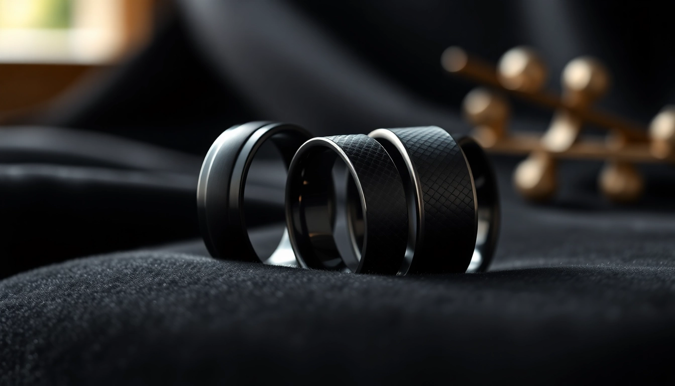 Discover stunning black wedding rings for men featuring unique designs and textures.