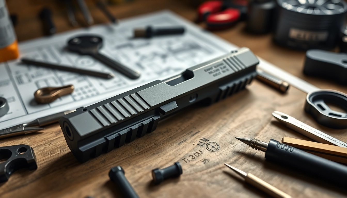 Showcasing a glock 26 slide oem in a detailed workshop setting highlighting its craftsmanship.