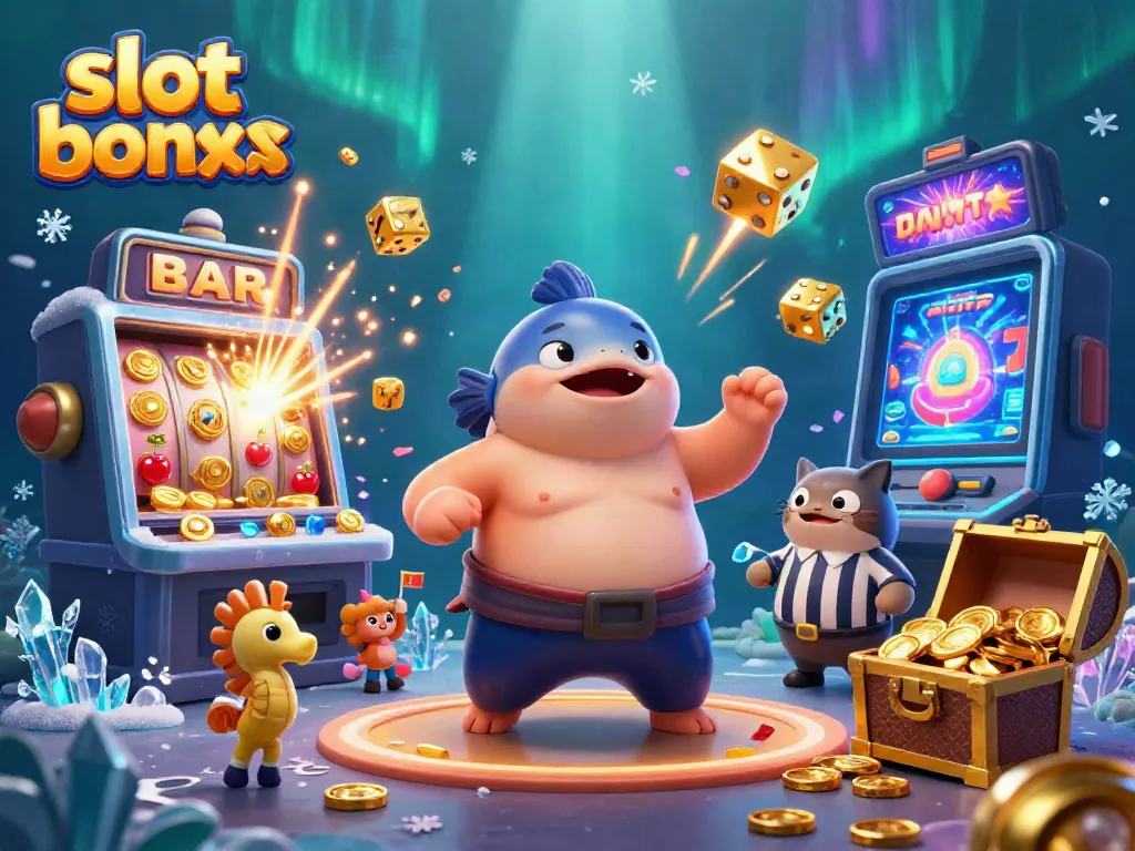 Experience thrilling slot bonus action with a vibrant underwater scene featuring a blowfish sumo, referee catfish, and slot machine explosion.