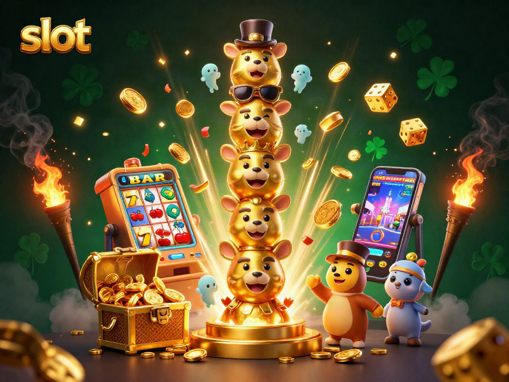 Spin the reels on a vibrant slot machine featuring golden totems and confetti explosion.