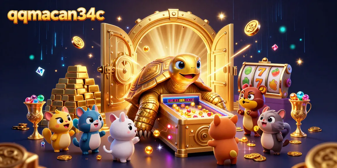 Engage in exciting gameplay with qqmacan34c featuring a playful golden tortoise and vibrant slot elements.