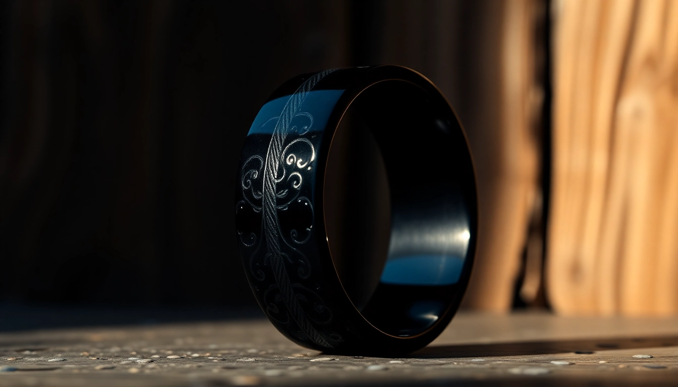 Showcase exquisite Black Wedding Rings for Men highlighting modern design and elegance.