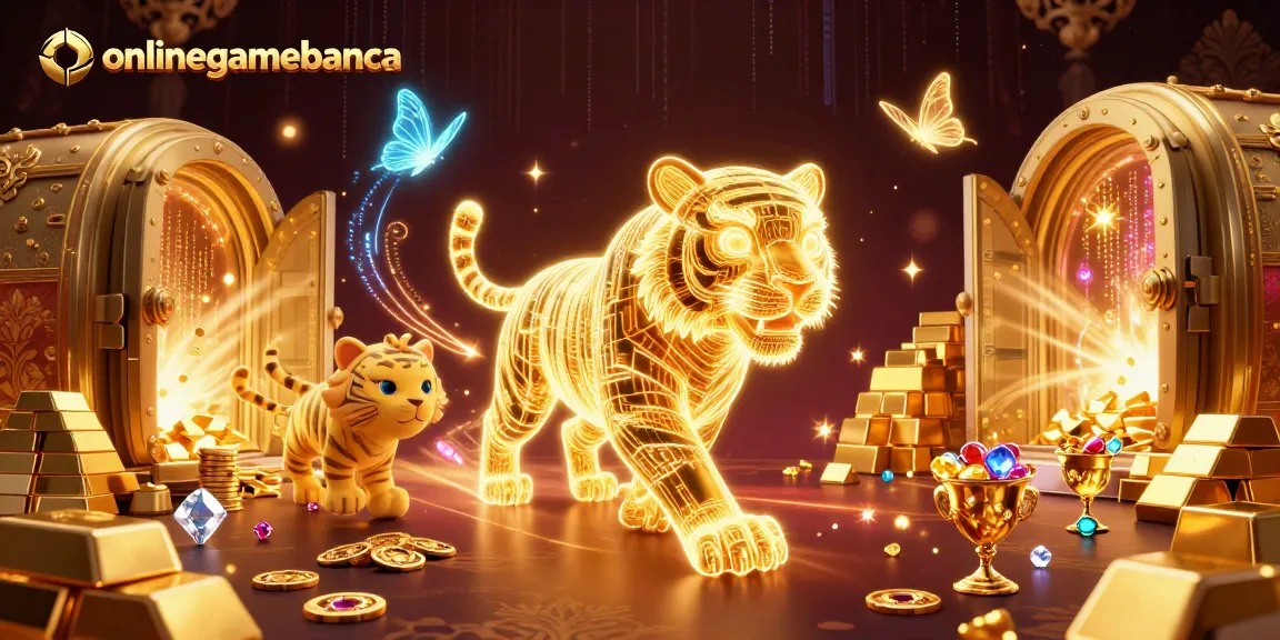 Experience thrilling action at onlinegamebanca as a glowing tiger navigates through an extravagant casino.