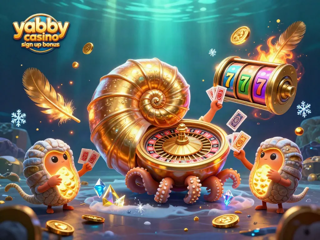 Play with the yabby casino sign up bonus in this vibrant 3D casino scene with ancient creatures.