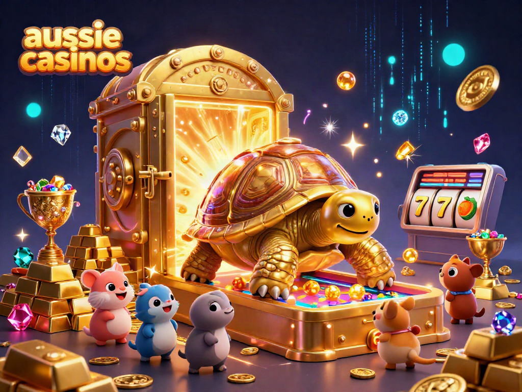 Excited small animals lining up to play a golden pinball tortoise at aussie casinos.