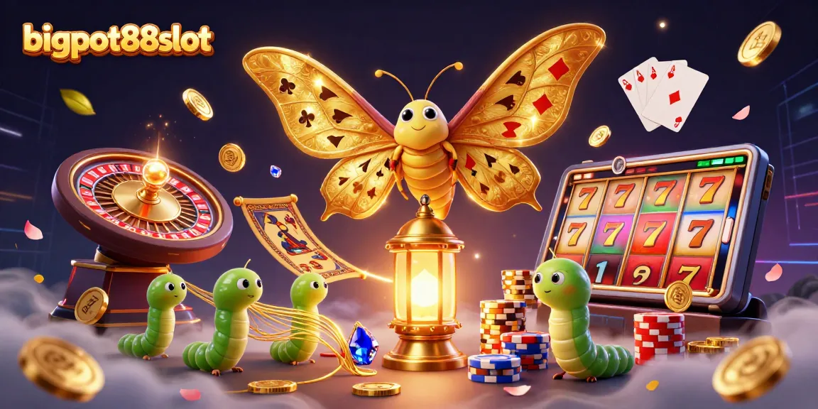 Gali kemenangan di bigpot88slot dengan ilustrasi kasino 3D menakjubkan, penuh simbol keberuntungan dan detail memukau.