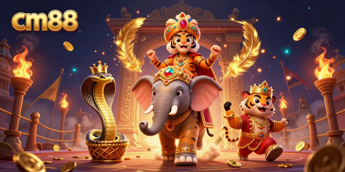Experience thrilling gameplay at cm88 with a dynamic 3D illustration of a whimsical casino adventure.