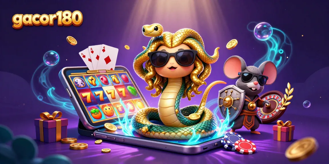 Mainkan slot gacor180 dengan Medusa dan pahlawan mouse dalam ilustrasi kasino yang meriah.