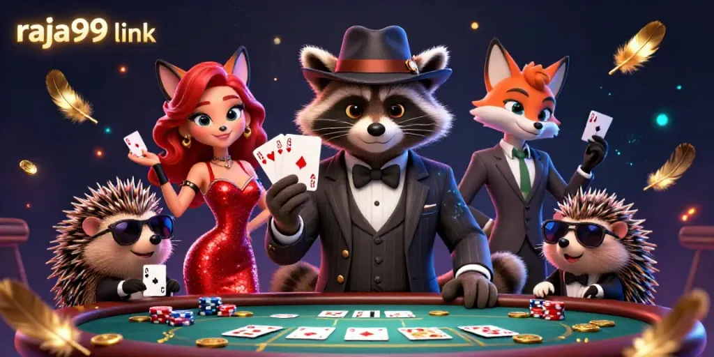 Bet on victory with raja99 link in an energizing casino scene featuring vibrant characters.