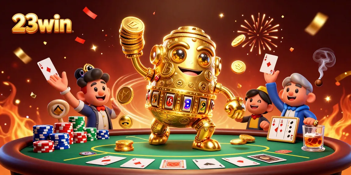 Experience thrilling action with 23win at an exciting poker-themed scene featuring vibrant casino elements.