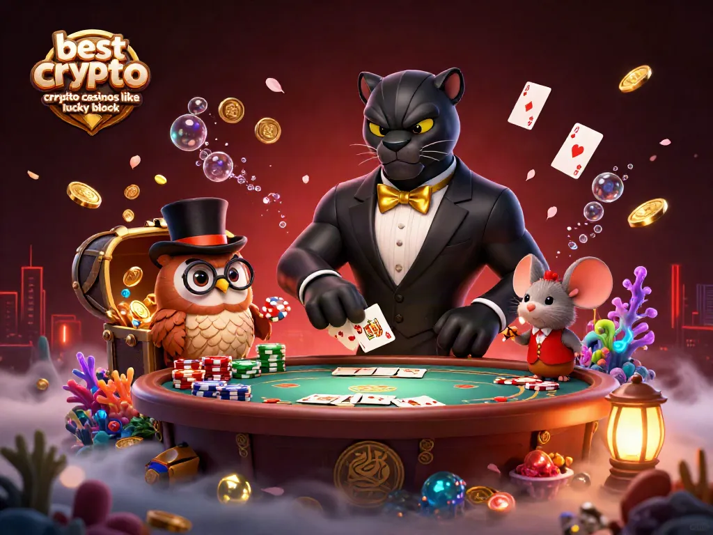 Experience the thrill of the best crypto casinos like Lucky Block with vibrant characters and immersive casino elements.