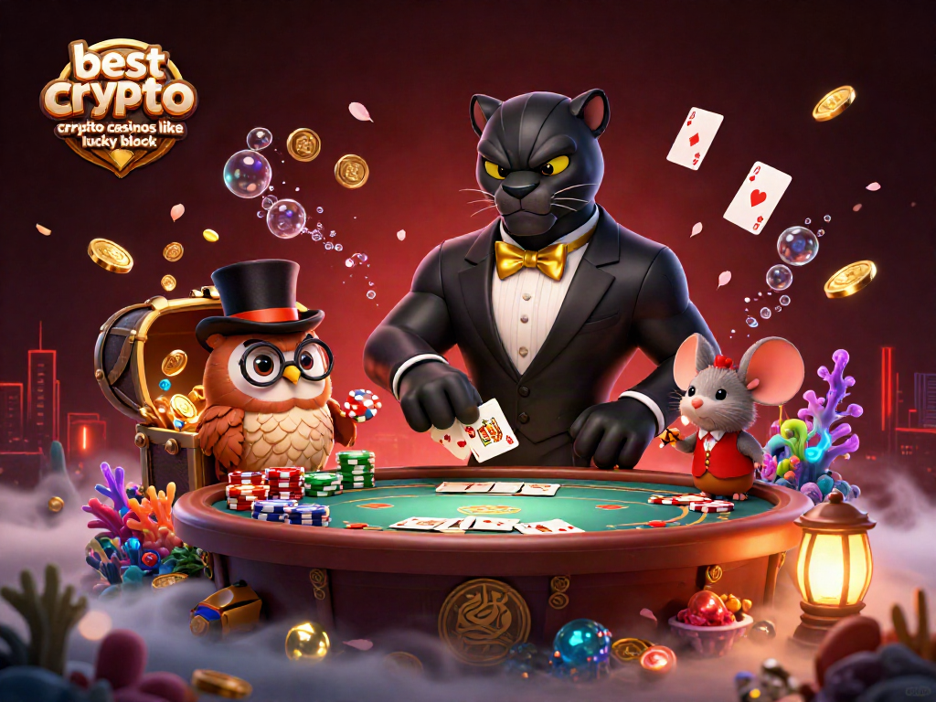 Experience the thrill of the best crypto casinos like Lucky Block with vibrant characters and immersive casino elements.