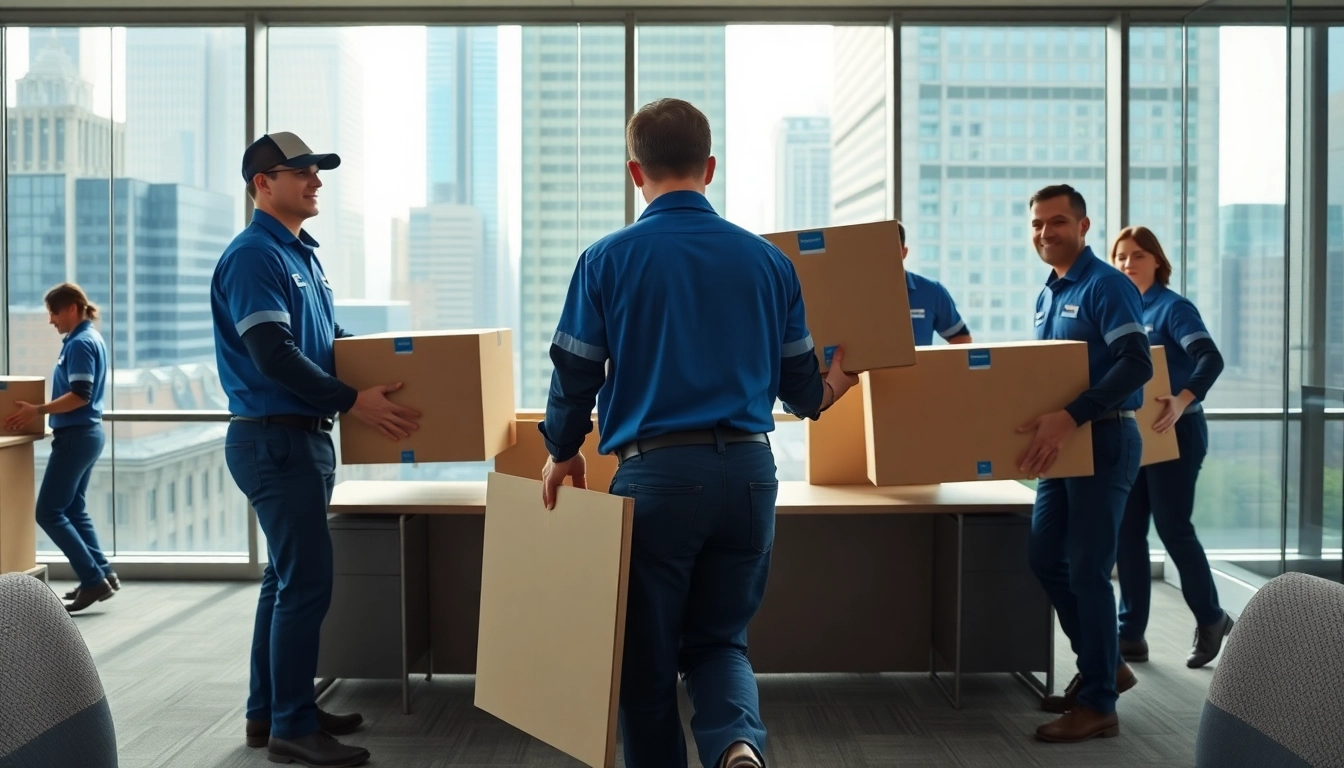 Team efficiently performing Commercial Moving Services NYC in a professional office environment
