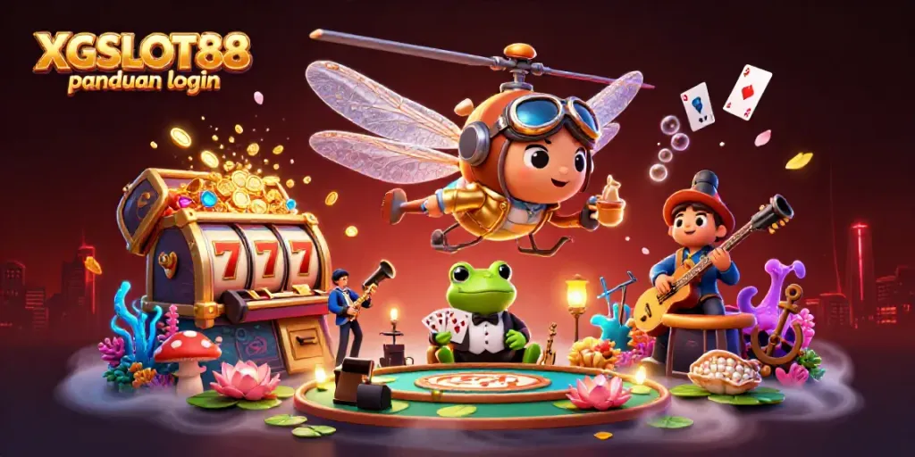 XGSLOT88 panduan login, croupier katak membagikan kartu di kasino teratai yang meriah.