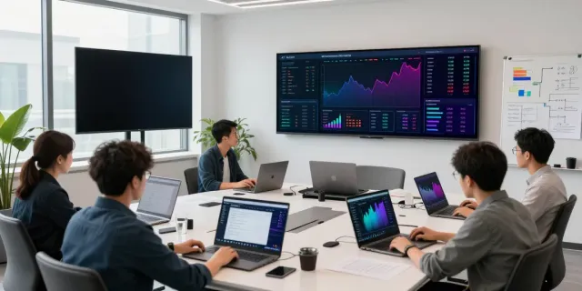 one API for stocks forex crypto ecosystem showing trading tools and market data in a modern office setting